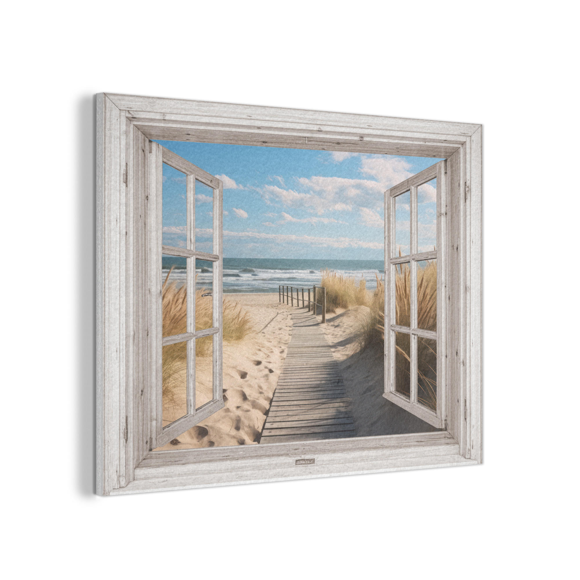AKUSTIKPANEEL Fenster - Meer - Küste - Natur - Ausblick - Strand - Wattenmeer 100x70 cm - Beige, Textil (100/0.9/70cm) - MuchoWow