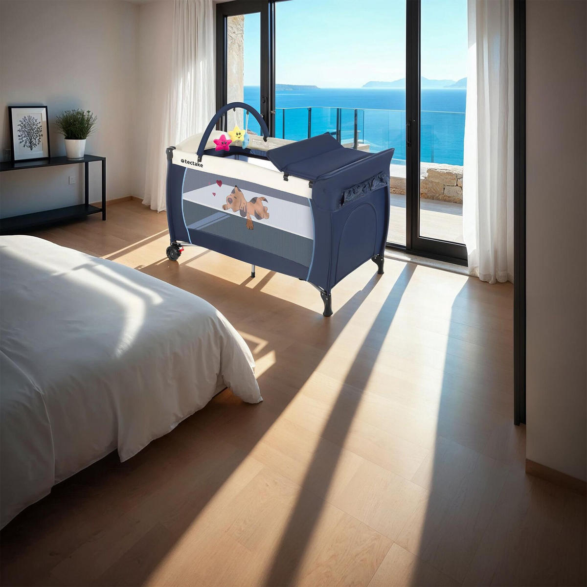 KINDER REISEBETT Hund,inklusive Tragetasche, 132 x 75 x 104 cm,blau - Blau, Kunststoff (75/104/132cm) - tectake