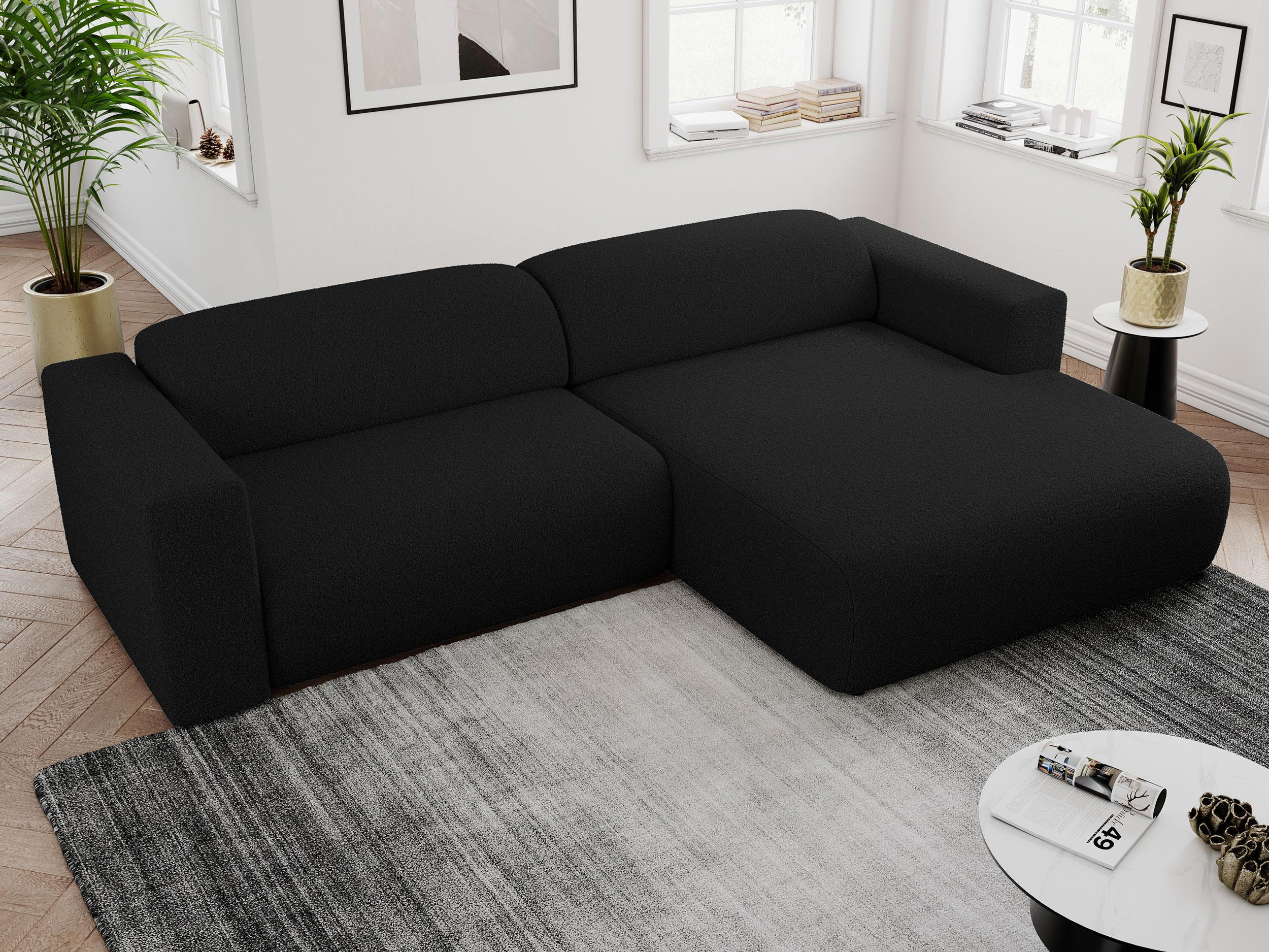ECKSOFA PASADENA Schwarz Bouclé - Rechts Seite - Schwarz, Kunststoff/Textil (180/288cm) - MKS