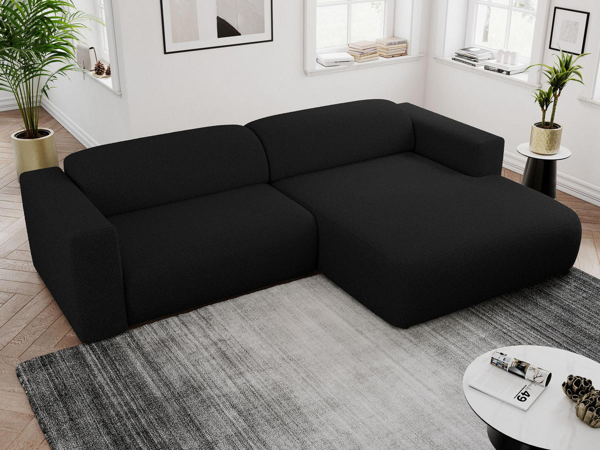 ECKSOFA PASADENA Schwarz Bouclé - Rechts Seite - Schwarz, Kunststoff/Textil (180/288cm) - MKS