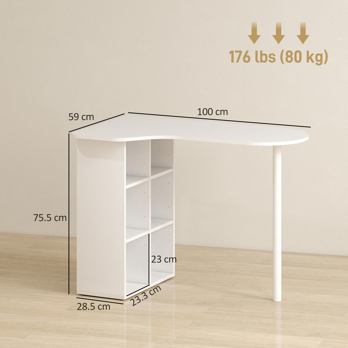 BÜROTISCH Weiß 1 Stück - Weiß, Holzwerkstoff (59/100/75.5cm) - GiPP