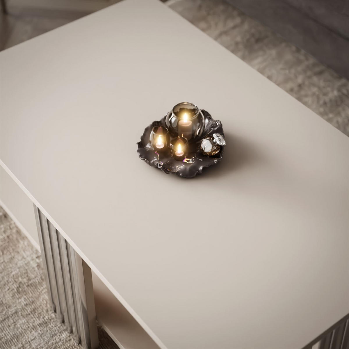 COUCHTISCH SAPHIRA SILVER mit Ablageboden, Kaschmir Matt - Kaschmir, Holzwerkstoff (60/100/40cm) - Lookway