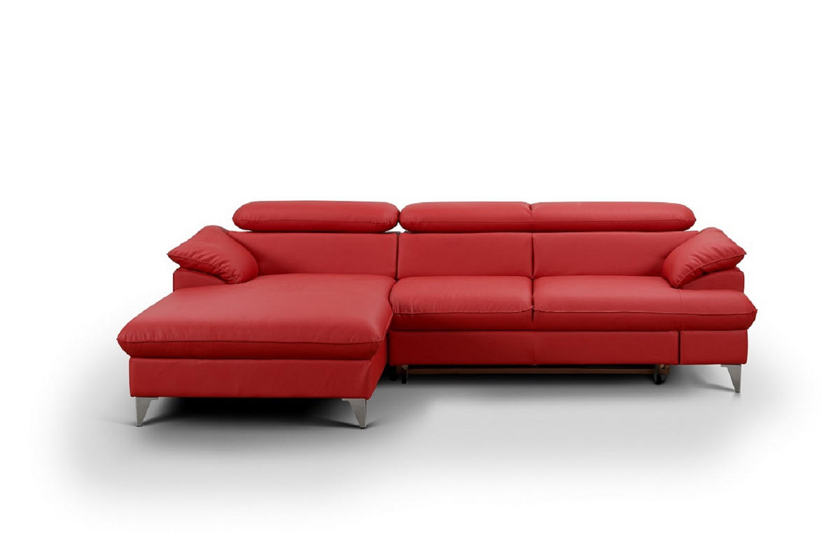 ECKSOFA mit Schlaffunktion und Bettkasten, verstellbare Kopfstützen - Chromfarben/Rot, Textil/Metall (254/167cm) - Cotta