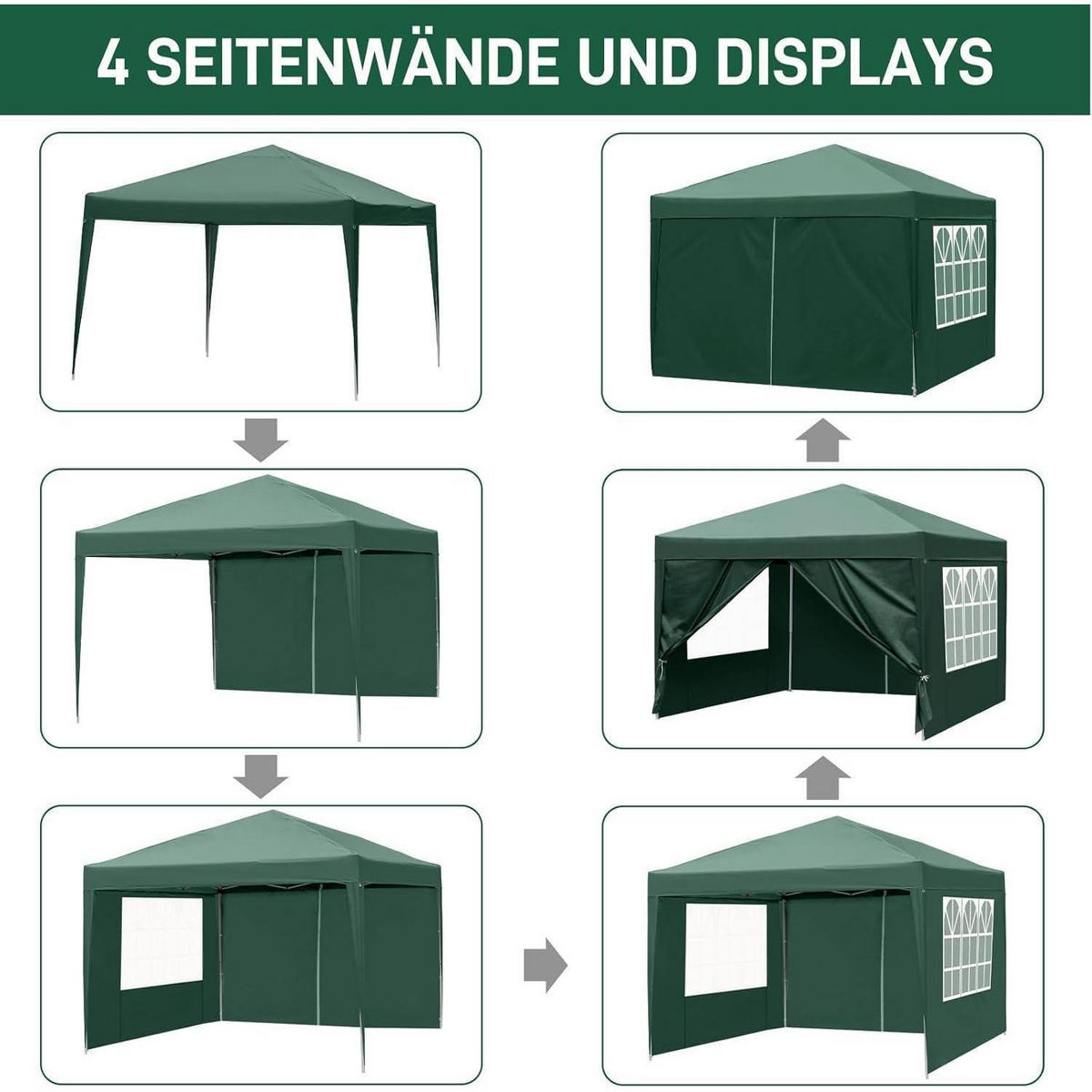 FALTPAVILLON 3x3m Grün mit 4 Seitenteilen - Grün, Textil (300/255/300cm)