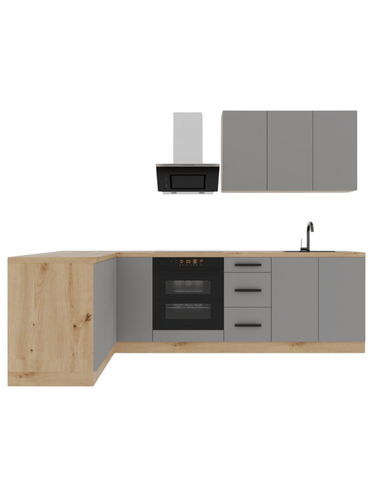 ECKKÜCHE 270 x 170 cm – Nexa K99-G270 – in Beige / Matt - Beige/Schwarz, Holz/Metall (270/212/58cm) - ROYAL24_MARKT