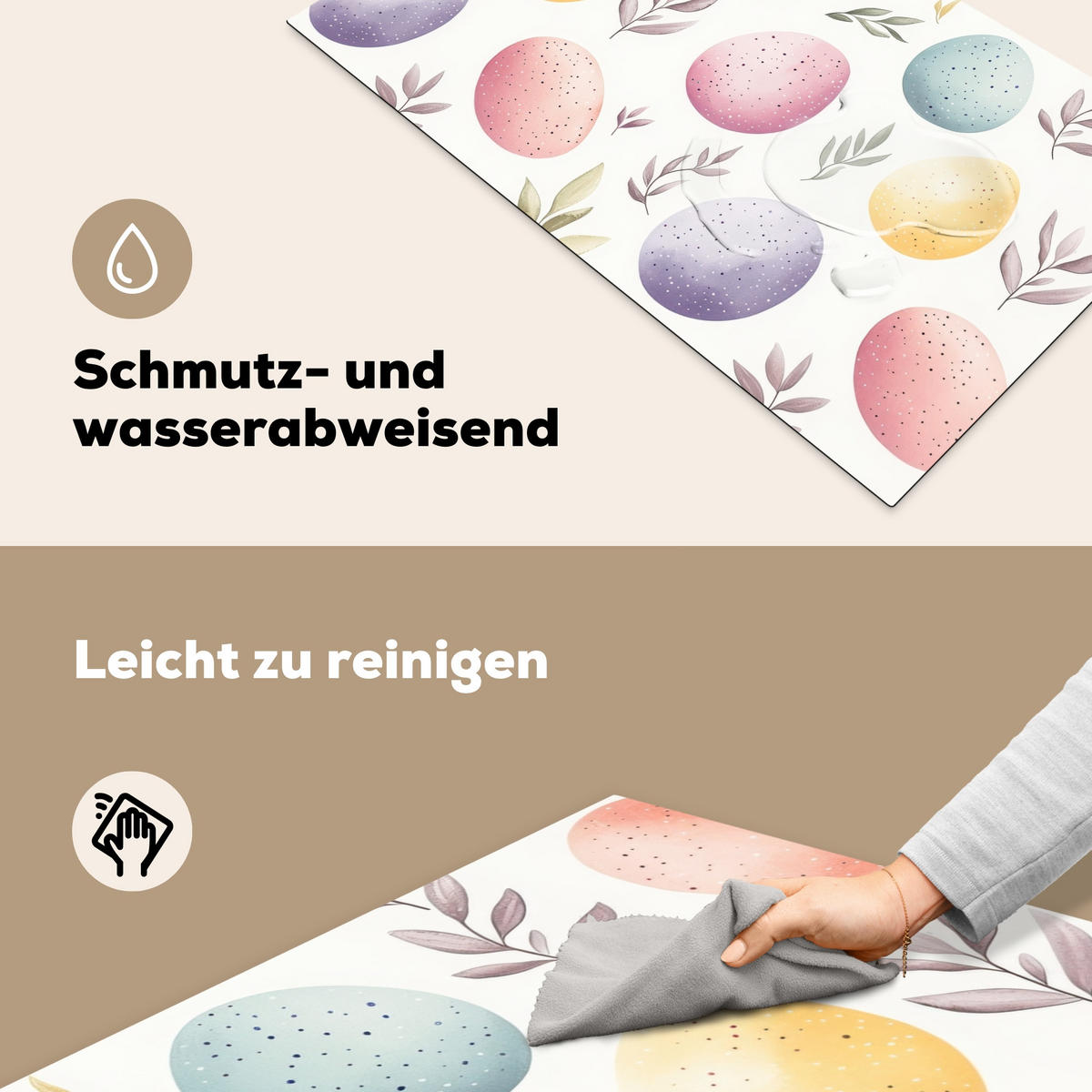 HERDABDECKPLATTE Eier - Bunt - Muster Induktionsschutz 91.2x52 cm - Weiß, Kunststoff (91.2/52/0.2cm) - MuchoWow