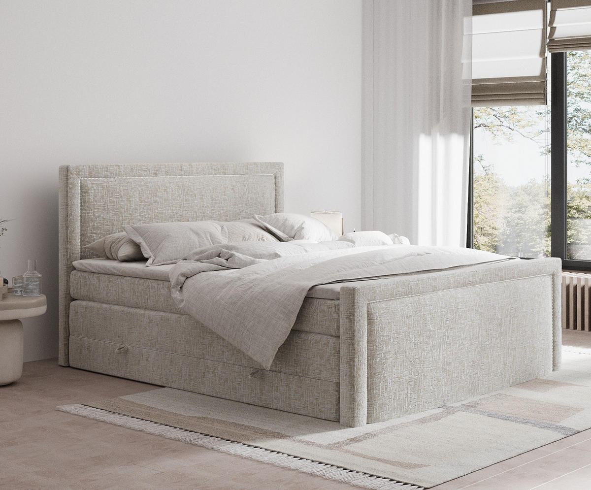 BOXSPRINGBETT Lavenda Beige 140/200 cm - Beige/Schwarz, Holz/Holzwerkstoff (140/200cm) - Maison de Reve