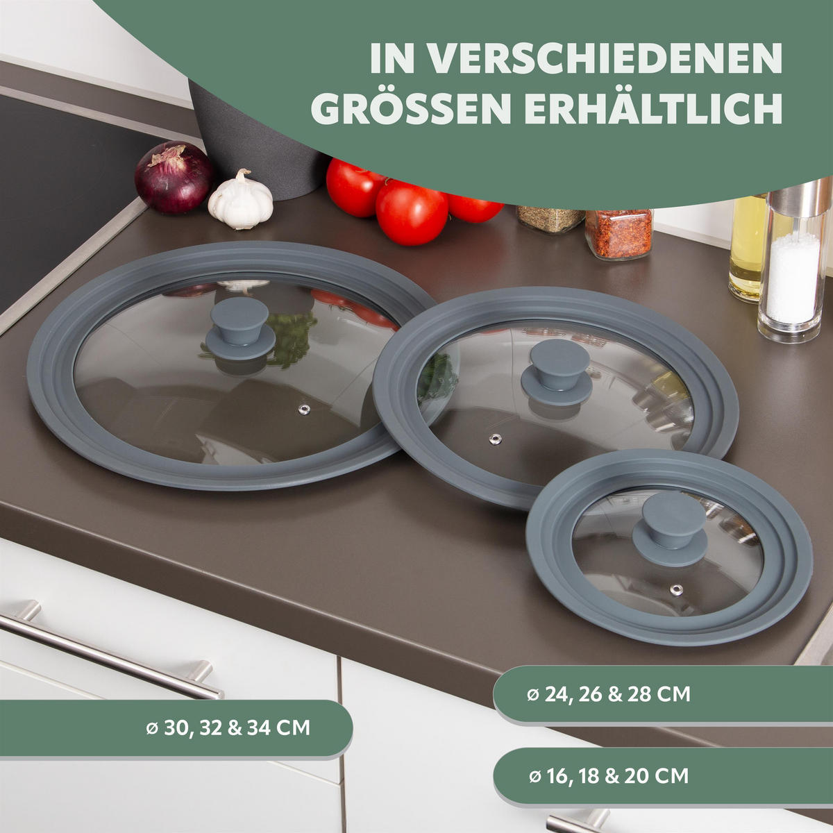 UNIVERSAL-GLASDECKEL, 24/26/28 cm, (grau) - Grau, Glas (29.5/29.5/5.5cm) - bremermann