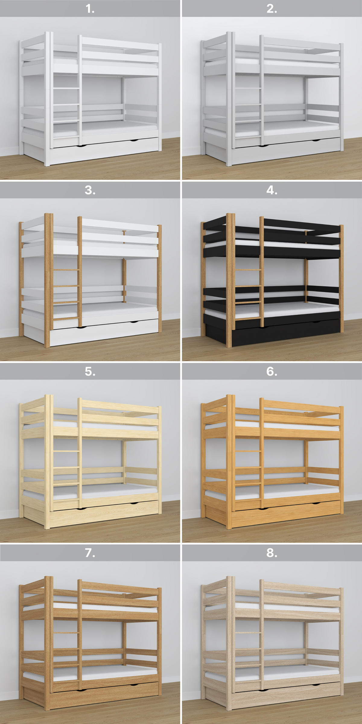ETAGENBETT N01 mit Schublade Weiß / Eiche Natur 90/190 - Eiche Artisan/Weiß, Naturmaterialien/Holz (90/190cm) - N-Wood