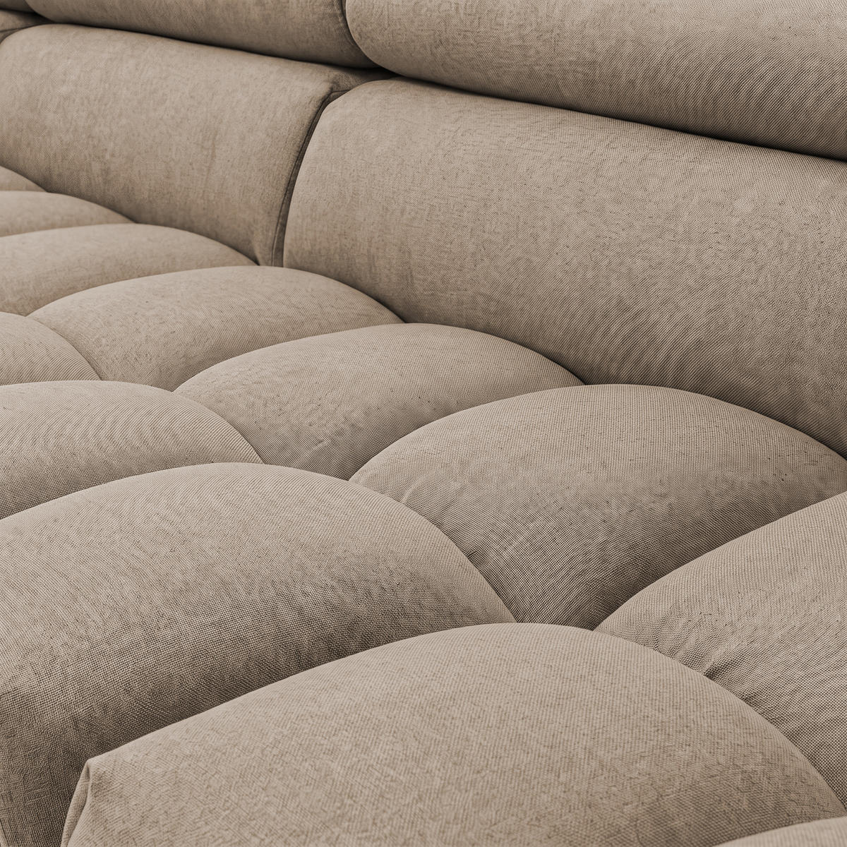 ECKSOFA PUDDING MAXI L Links mit Schlaffunktion 125x195 Velours Beige - Beige/Schwarz, Holz/Textil (203/350cm) - Muffo