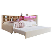POLSTERBETT 140/200 cm aus Flanell mit LED-Leuchten, Beige - Beige, Textil (140/200cm) - OKMYHOME