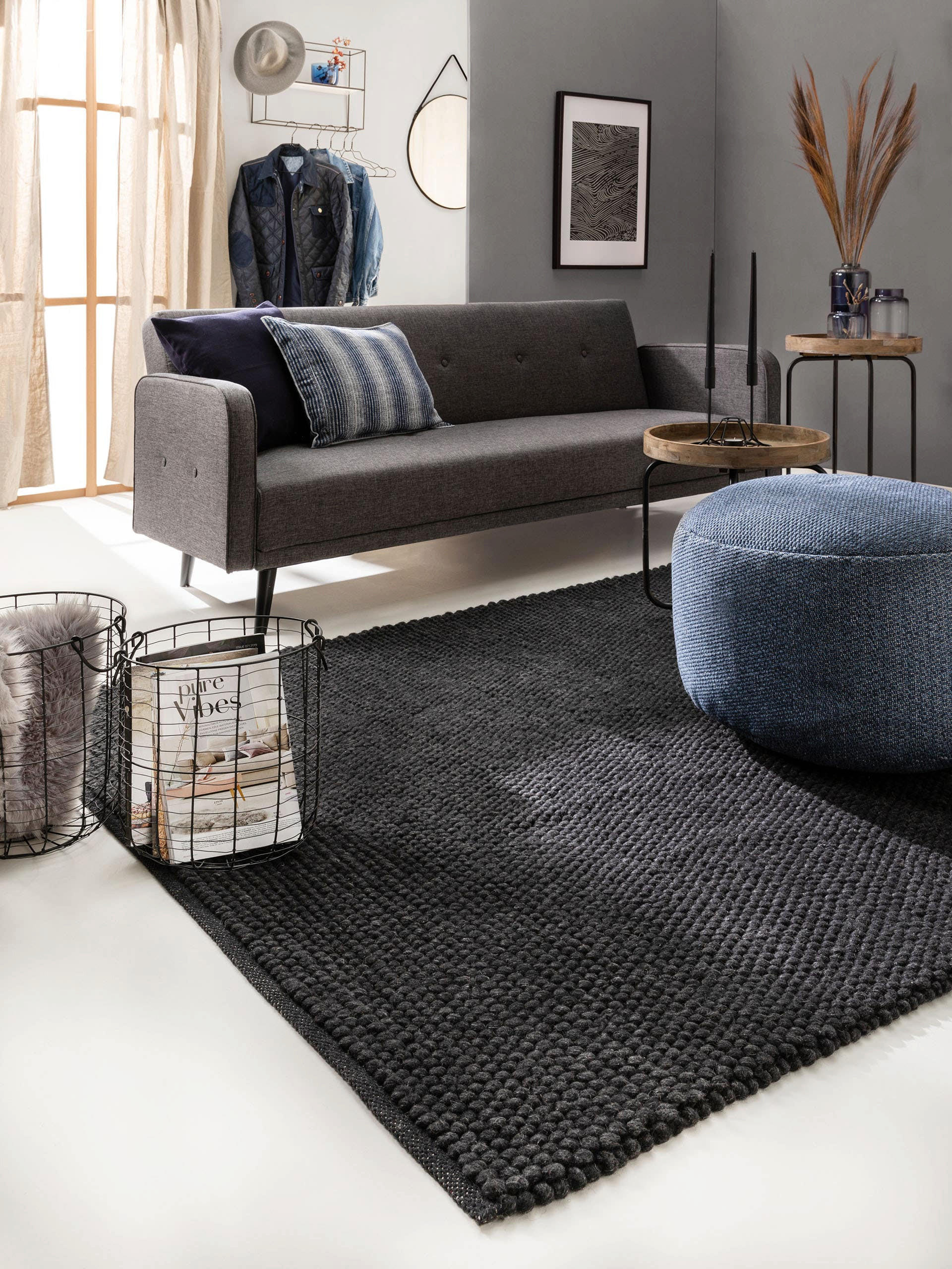 WOLLTEPPICH Beads Anthrazit 200x300 cm - Anthrazit, Textil (200/300cm) - benuta Pure