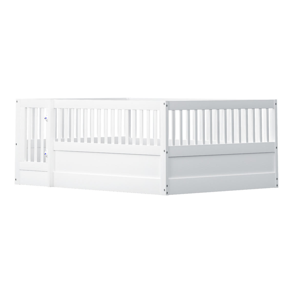 KINDERBETT 140/200 cm weiß aus Massivholz mit Zaun und Tür - Weiß, Holz (140/200cm) - OKWISH
