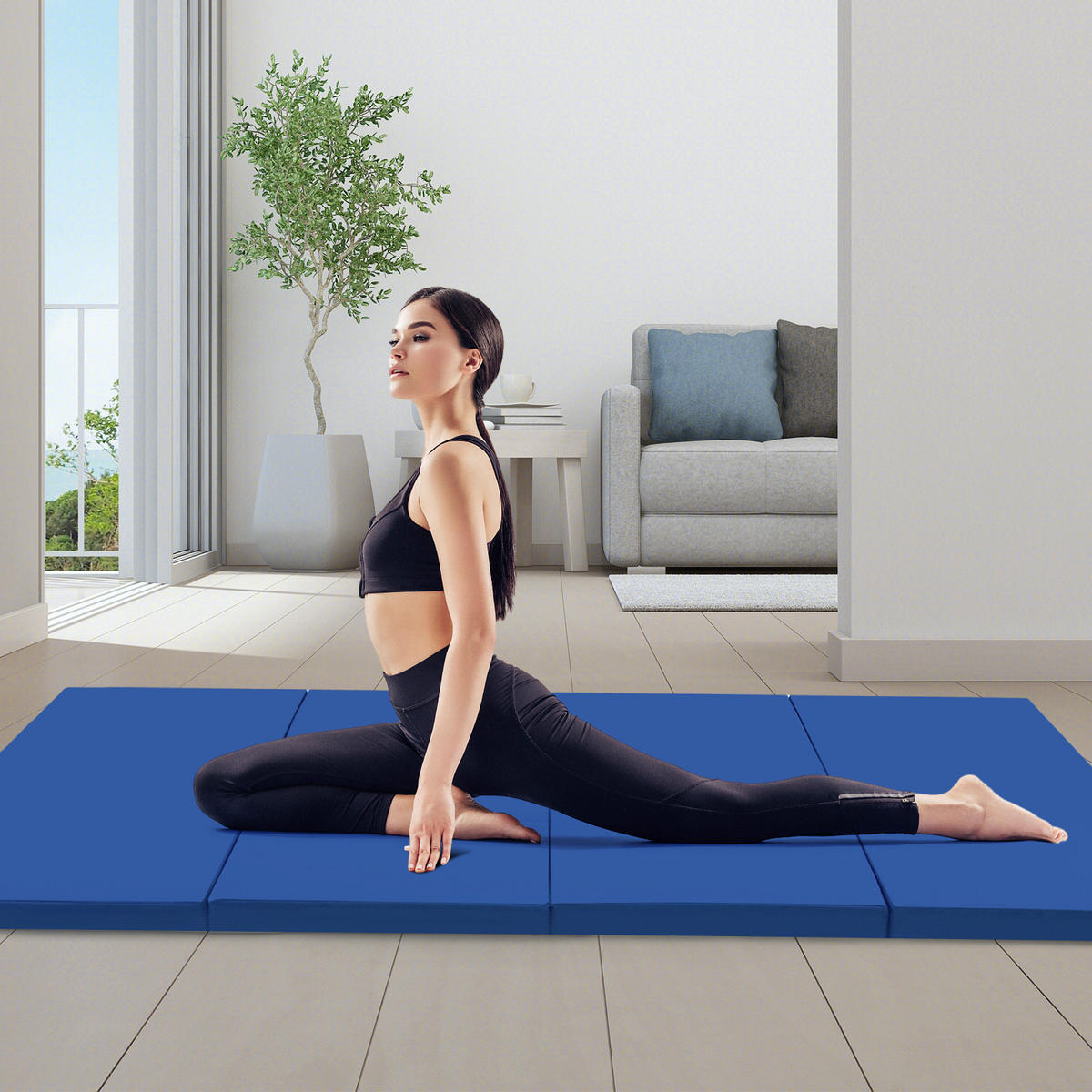 GYMNASTIKMATTE Navy - Dunkelblau, Leder (300/117cm) - COSTWAY