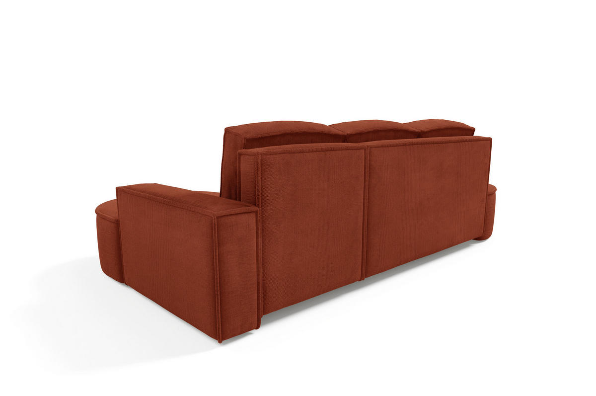 ECKSOFA MOLLY mit Schlaffunktion – Halbrund, freistehend, Liegefläche 140x207 cm, 3 Kissen, Abriamo-Stoff, 277x157x88 cm, Links Braun - Rotbraun, Holz/Textil (157/277cm) - DomoHome