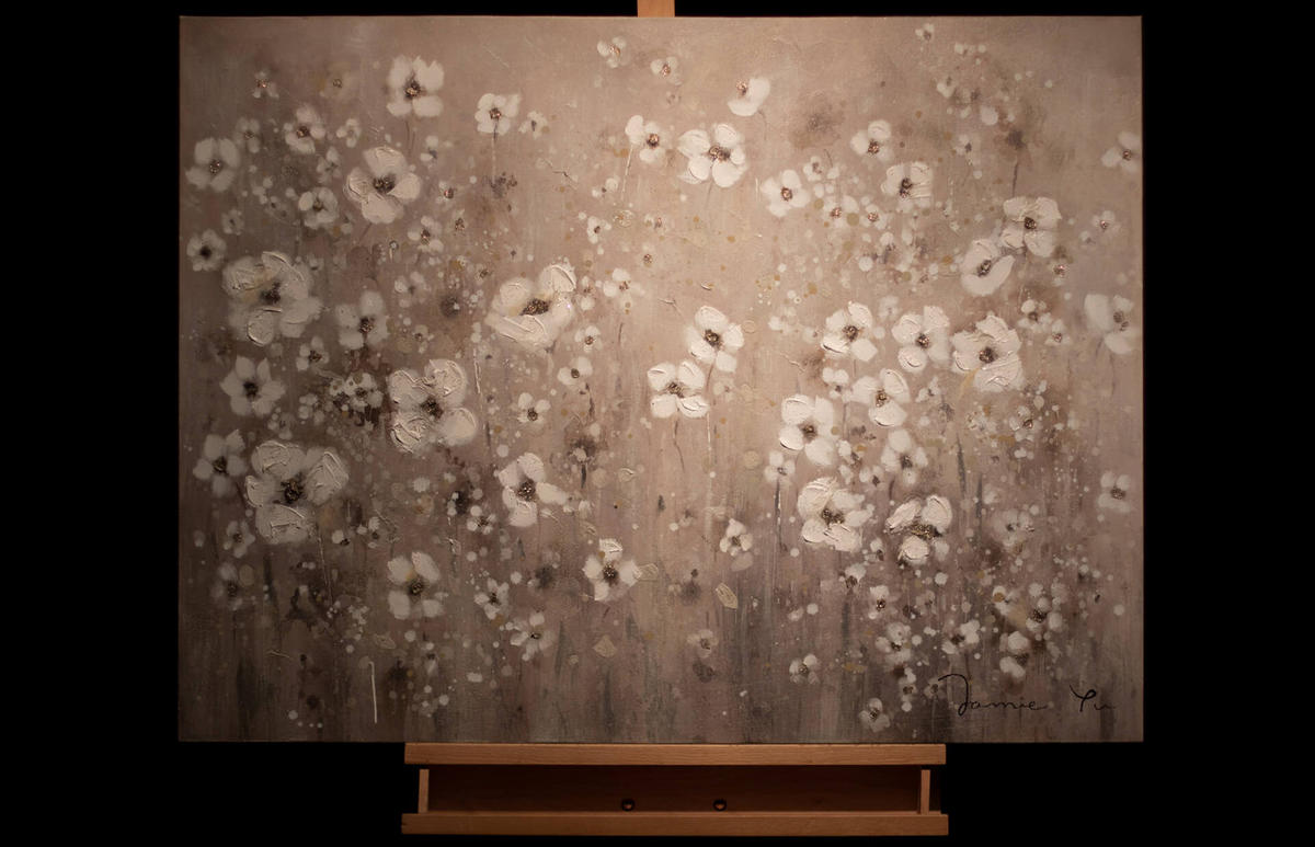 ACRYLBILD HANDGEMALT 100/75 cm - Weiß, Holz/Textil (100/75cm) - KUNSTLOFT