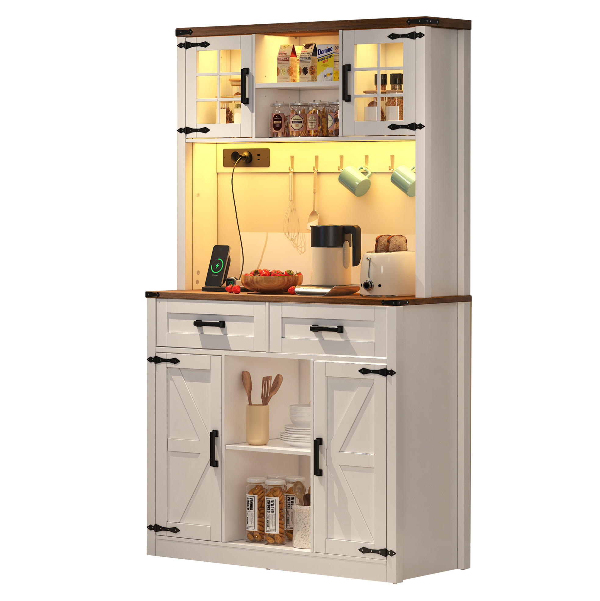 BUFFET Barschrank aus MDF mit LED-Beleuchtung, Steckdosen und verstellbaren Einlegeböden Braun/Weiß - Braun, Holzwerkstoff (100/172/40cm) - Modenvie