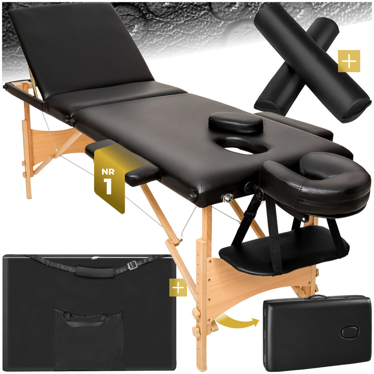 MASSAGELIEGE-SET 3 Zonen Daniel,210 x 95 x 84 cm,schwarz - Schwarz, Holz (95/84/210cm) - tectake