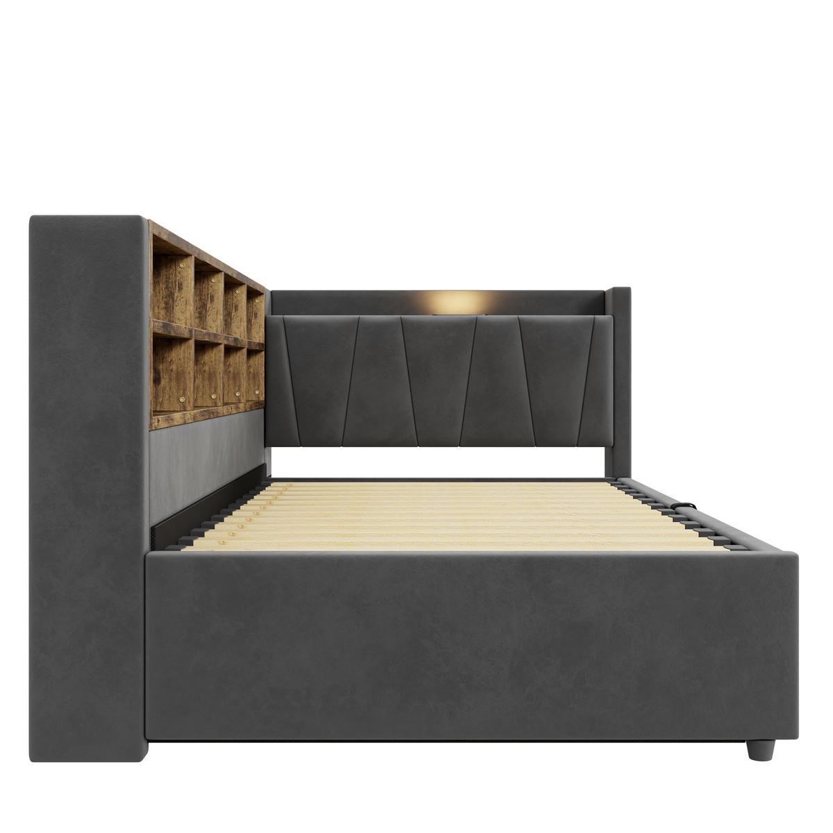 STAURRAUMBETT 90/200 cm DE-02067, in Dunkelgrau, mit Sofafunktion, USB-C und Hydraulik - Dunkelgrau, Metall (90/200cm) - ComfortXL