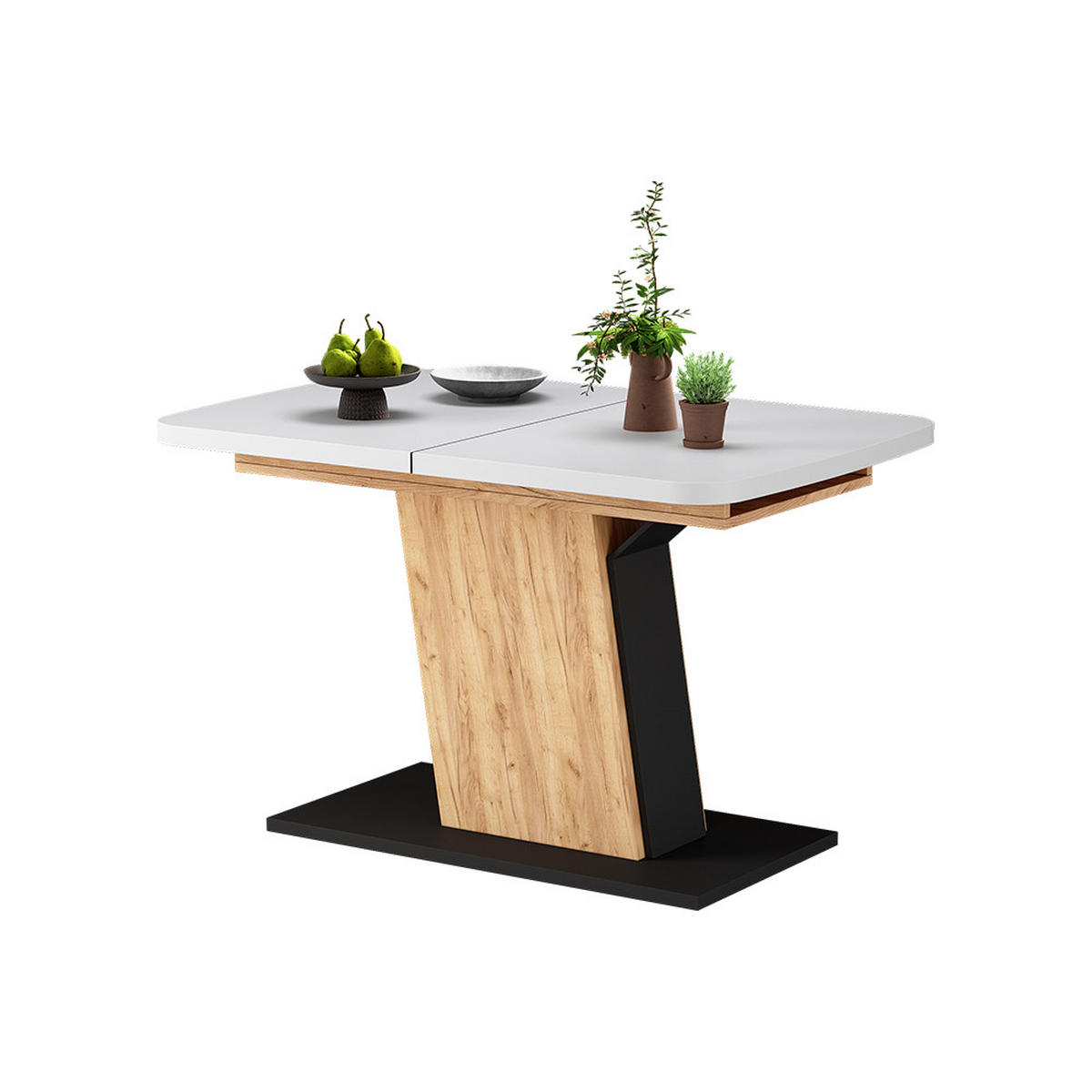 ROZKLÁDACÍ JÍDELNÍ STŮL Fenaro Bílá/černá/zlatý dub - bílá/medově dubová, kompozitní dřevo (80/120/77.3cm) - Vicco