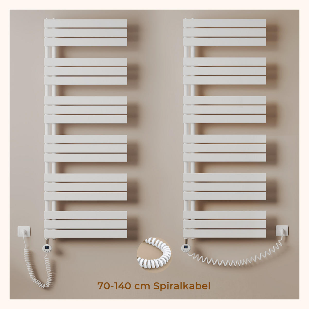HANDTUCHHEIZKÖRPER 132/40 cm weiß elektrisch 600 W mit WLAN-Thermostat - Weiß, Metall (40/132/5.9cm) - S'AFIELINA