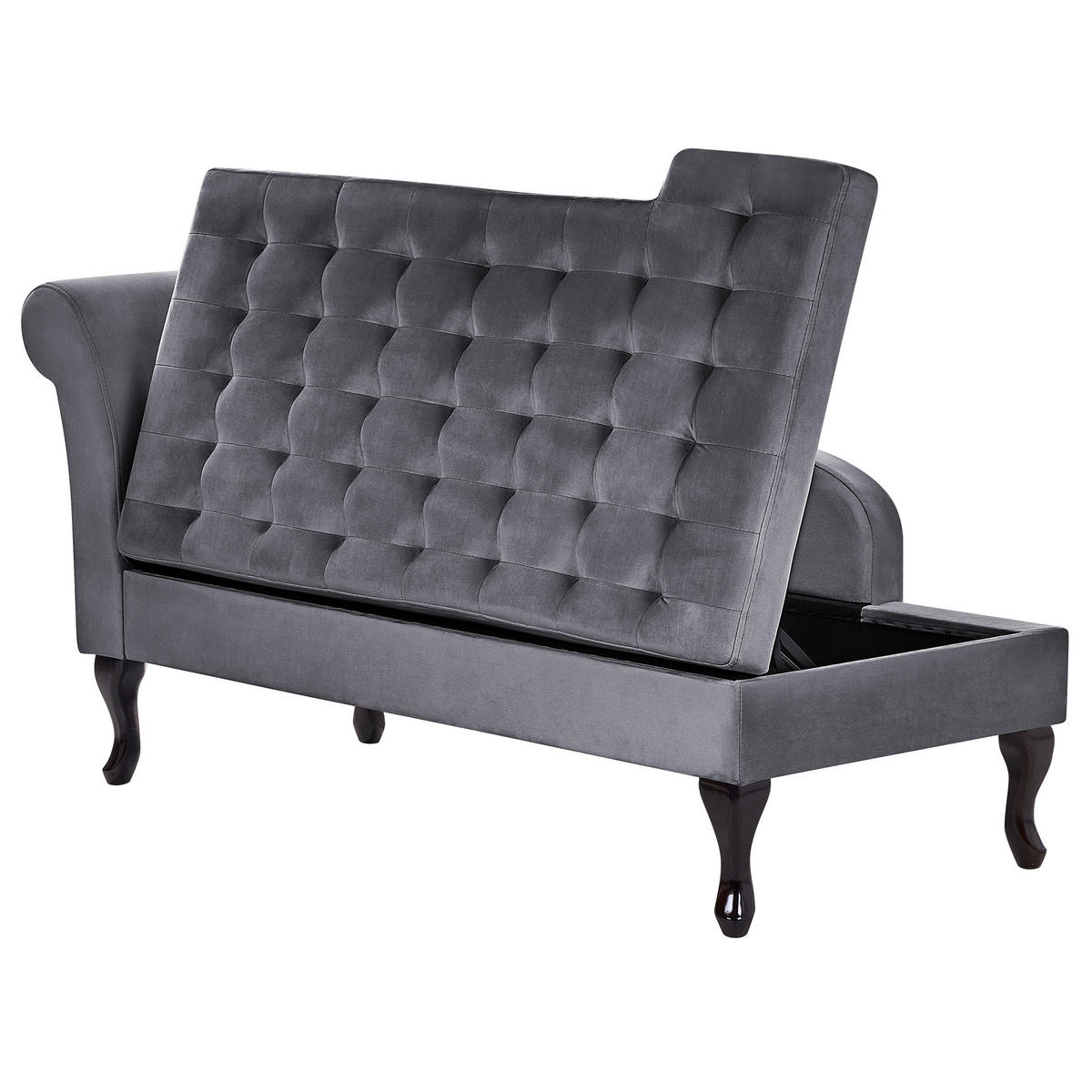 CHAISELONGUE Samtstoff dunkelgrau mit Bettkasten linksseitig Pessac - Dunkelgrau/Schwarz, Textil (145/71/62cm) - Beliani