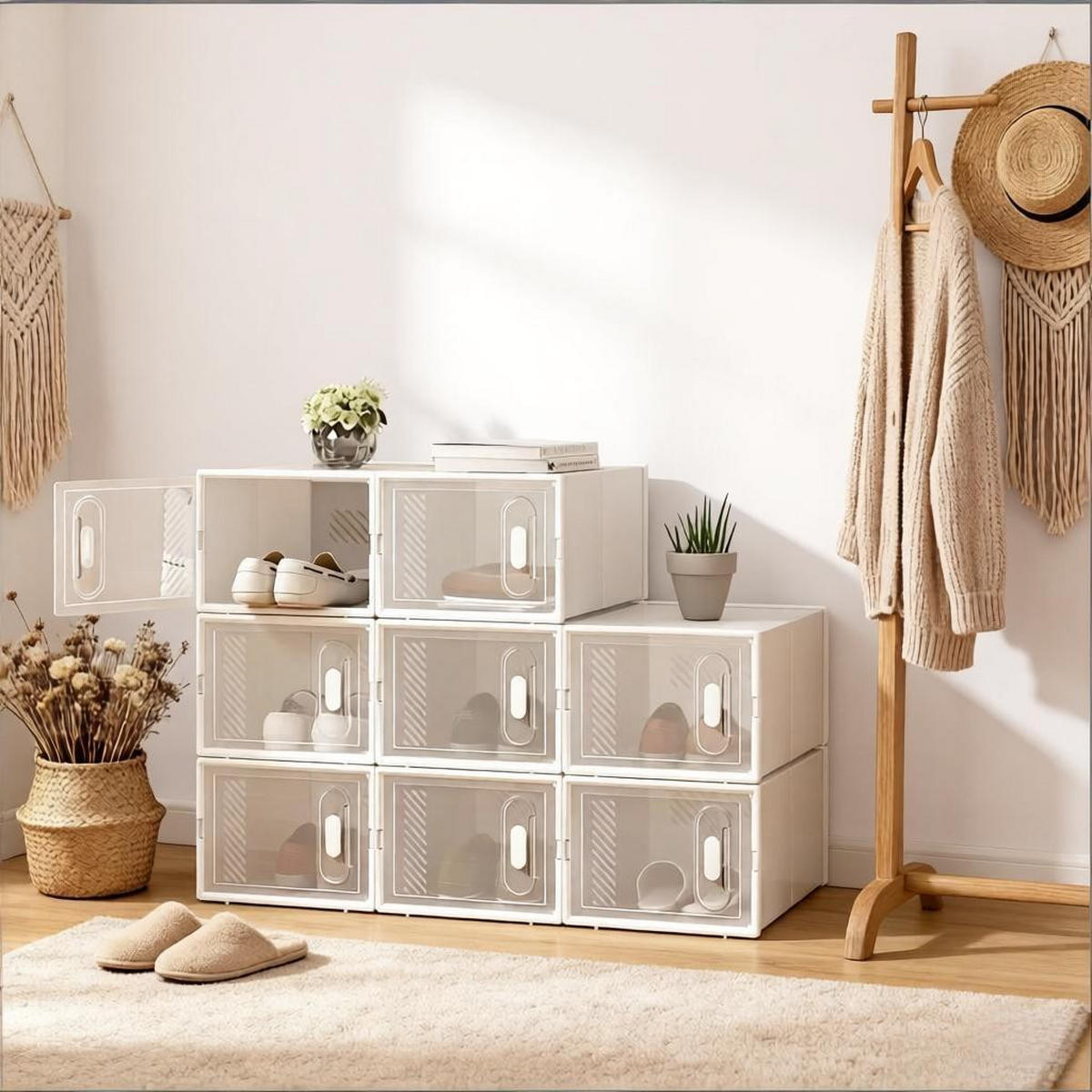 SCHUHAUFBEWAHRUNGSBOX Transparent und Weiß 8er-Set 50/35,5/70 cm - Transparent, Kunststoff (50/70/35.5cm) - PANGIVO