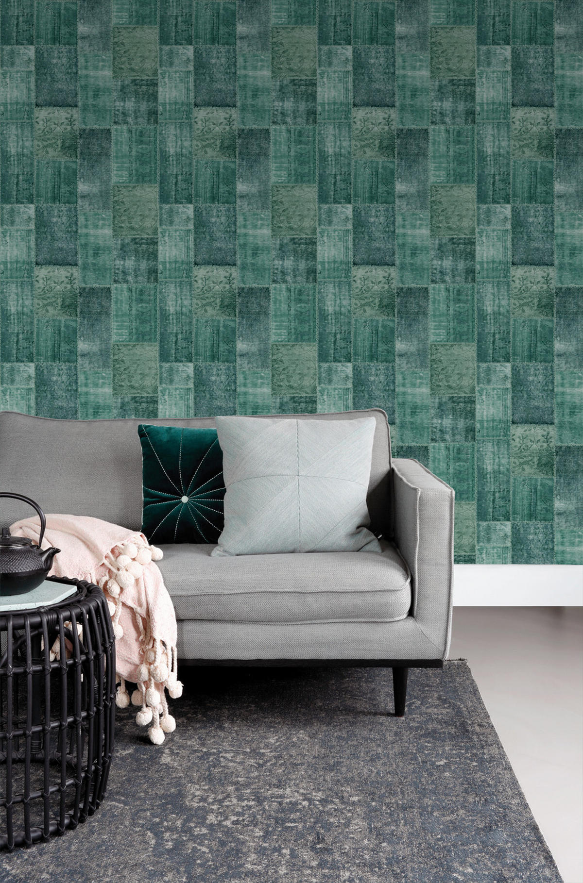TAPETE orientalisches-Marrakech Kelim-Patchwork 53 cm x 10.05 m - Grün, Papier (53/1000cm) - ESTAhome
