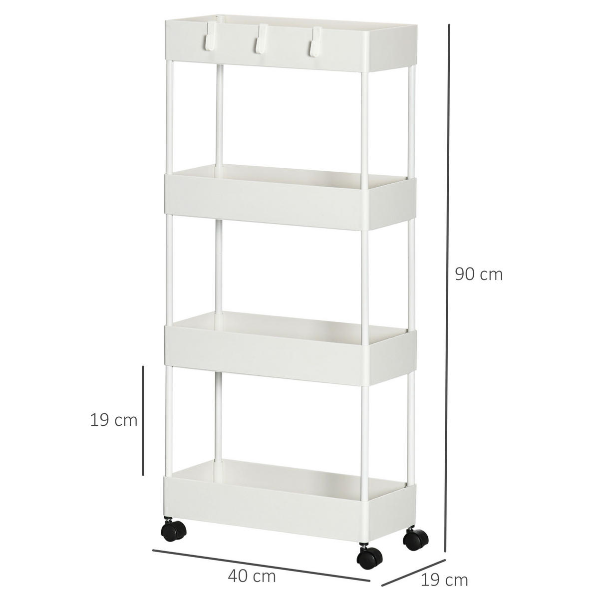 ROLLWAGEN, Küchenwagen, Weiß - Weiß, Metall (19/90/40cm) - HOMCOM