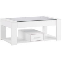 COUCHTISCH, weiße Glasplatte, Spanplatte, 2 Schubladen & offenes Fach, 100/50/40 cm,weiß - Weiß, Holzwerkstoff (100/50/40cm) - Redom