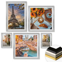 WANDBILDER 5er Set - 50x50 cm & 20x30 cm & 40x60 cm Silberner Rahmen - Charmante Straßen mit Kaffee - Silberfarben, Kunststoff (40/60cm) - ArtPrintCave