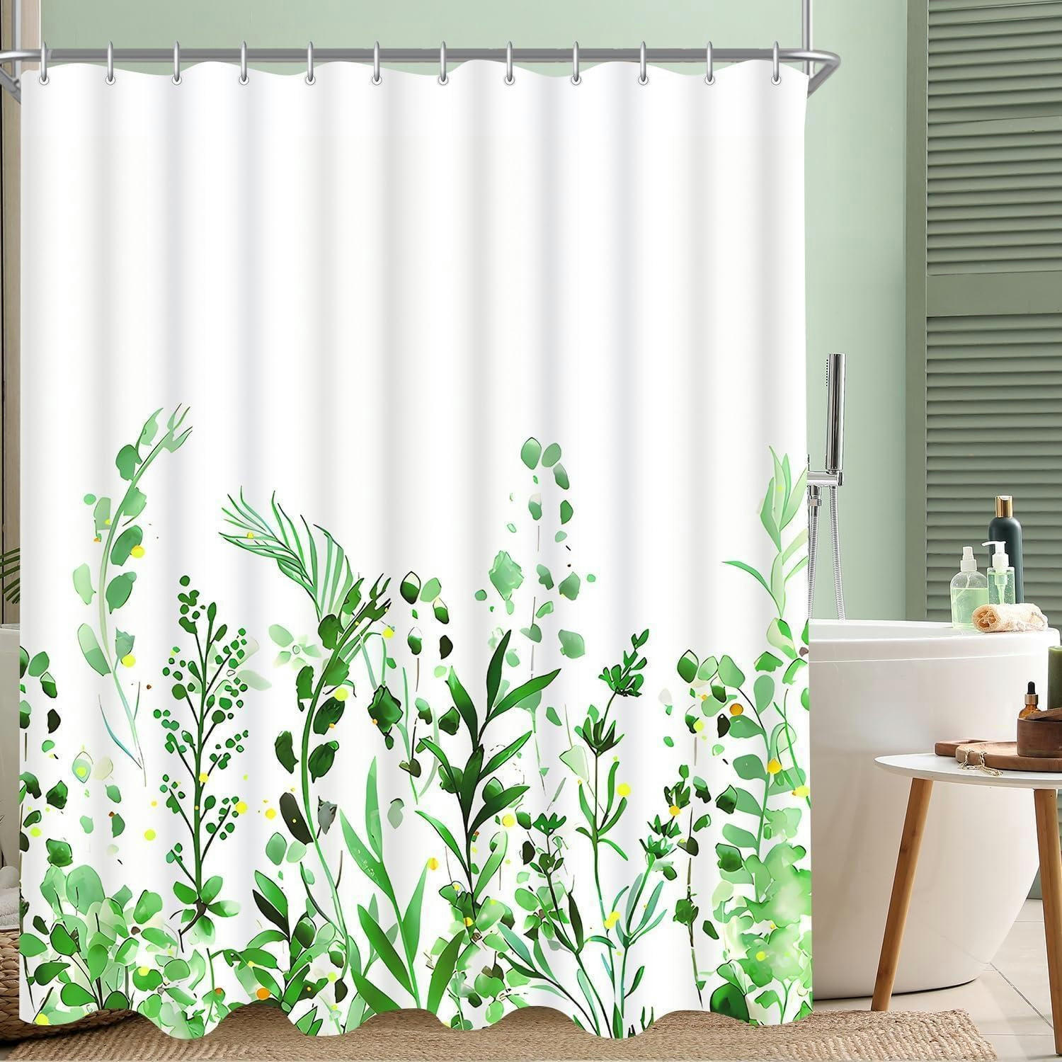 DUSCHVORHANG 180 x 180 cm Textil mit Blumenmotiv und Haken - Grün, Textil (180/180cm)