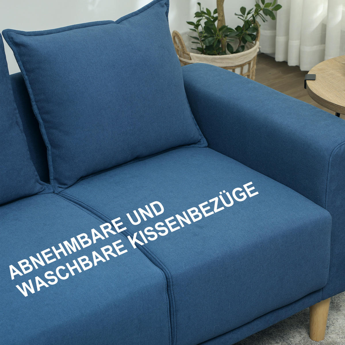 ZWEISITZER SOFA mit 2 Kissen, 133 x 73 x 81 cm, Blau - Blau, Textil (133/81/73cm) - HOMCOM