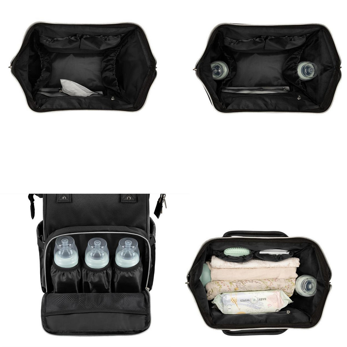 WICKELTASCHE Siena schwarz grau Wickelunterlage, Thermo-Flaschenfächer, wasserabweisende Tasche - Schwarz, Textil (21/42/27cm) - Kikka boo