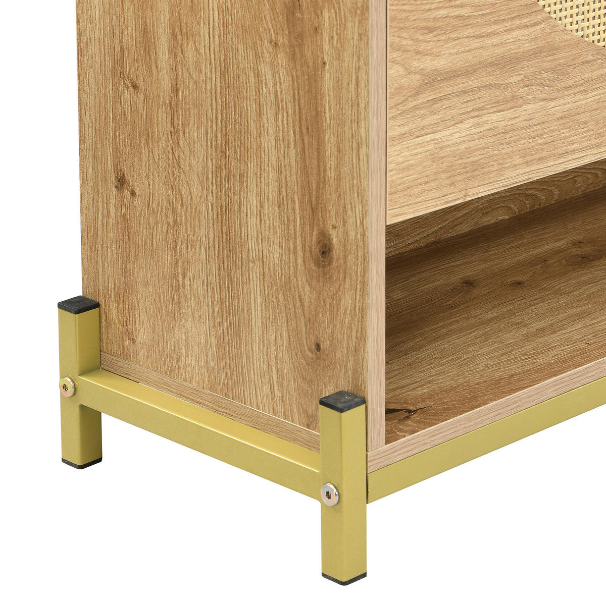 SCHUHSCHRANK 108,5/24/100 cm in Holzfarbe mit Rattantüren und Metallgestell - Naturfarben, Holzwerkstoff (108.5/100/24cm) - Flora Grace
