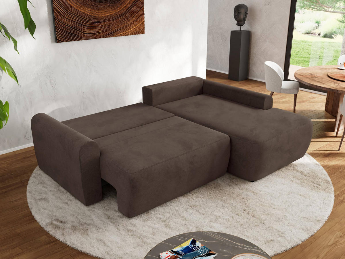 ECKSCHLAFSOFA CUBO L Braun Velvet - rechts - Schwarz/Braun, Kunststoff/Textil (187/273cm) - MKS