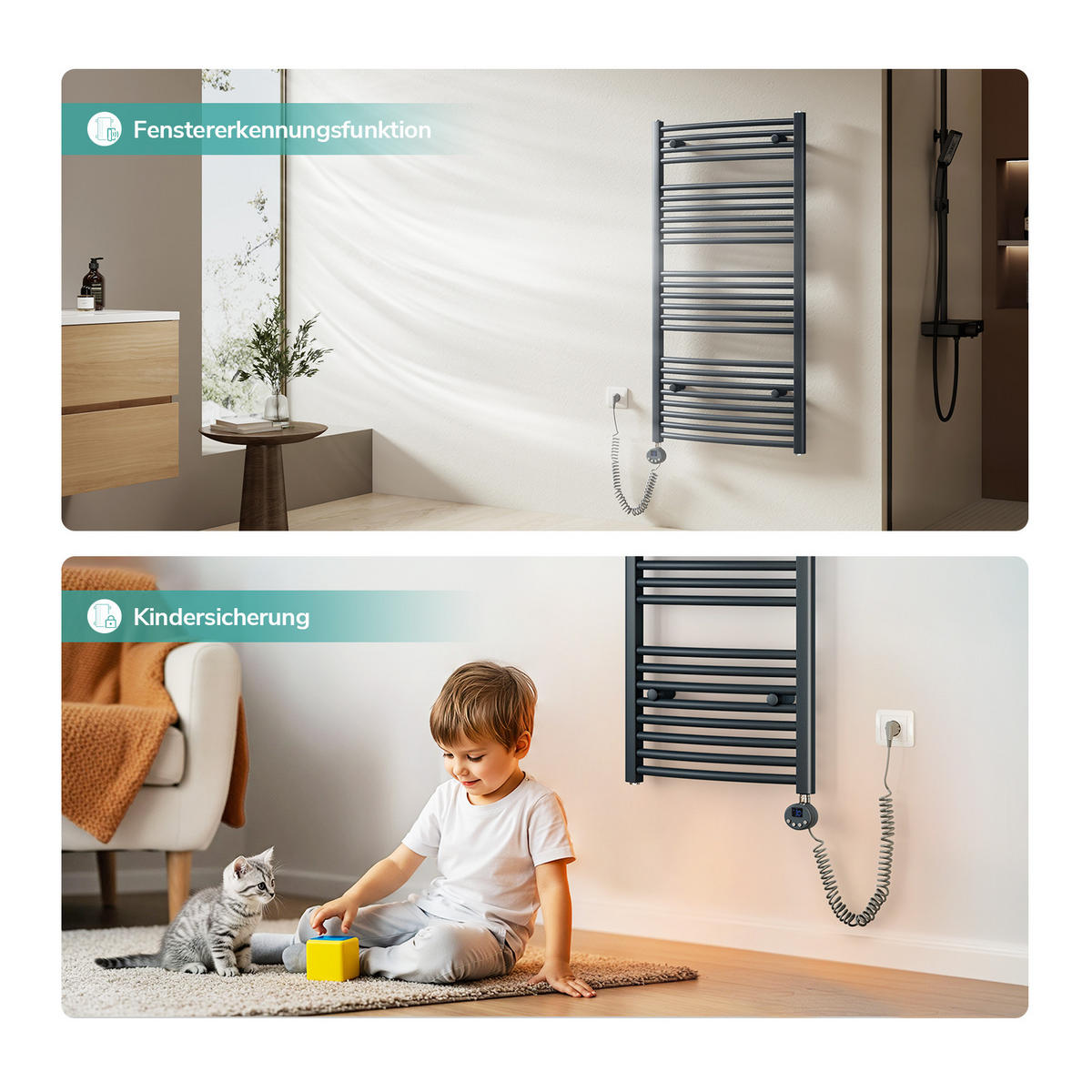 HANDTUCHHEIZKÖRPER elektrisch gebogen Anthrazit 140/40/5,6 cm - Anthrazit, Metall (40/140/5.6cm) - EMKE