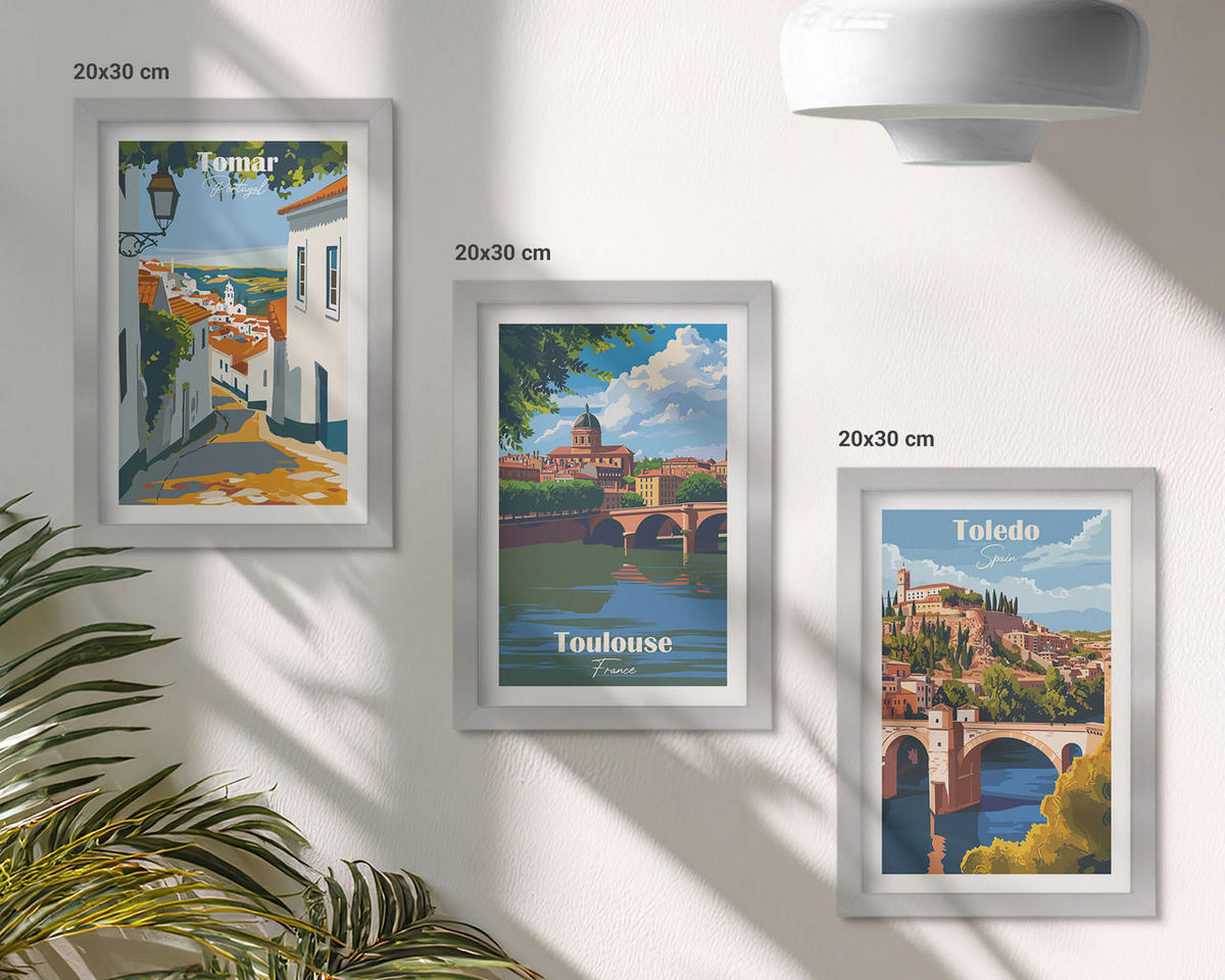 BILDER SET 3er Set - 20x30 cm Silberner Rahmen - Retro-Stadtgrafiken - Silberfarben, Kunststoff (20/30cm) - TULUP