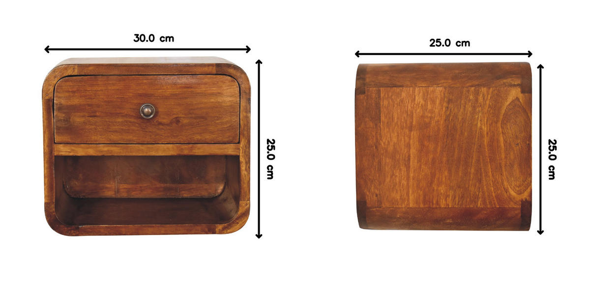 NACHTTISCH mit einer Schublade, wandmontierbar - Kastanienfarben/Messingfarben, Holz/Metall (30/25/25cm) - Artisan Furniture