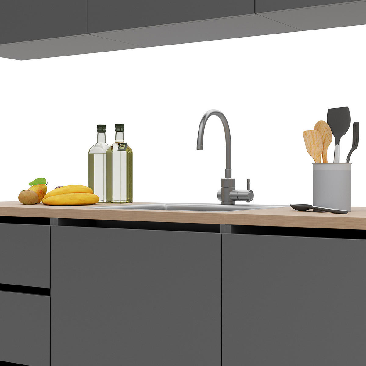 KÜCHENZEILE - Anthrazit, Holzwerkstoff (202/72/60cm) - home24
