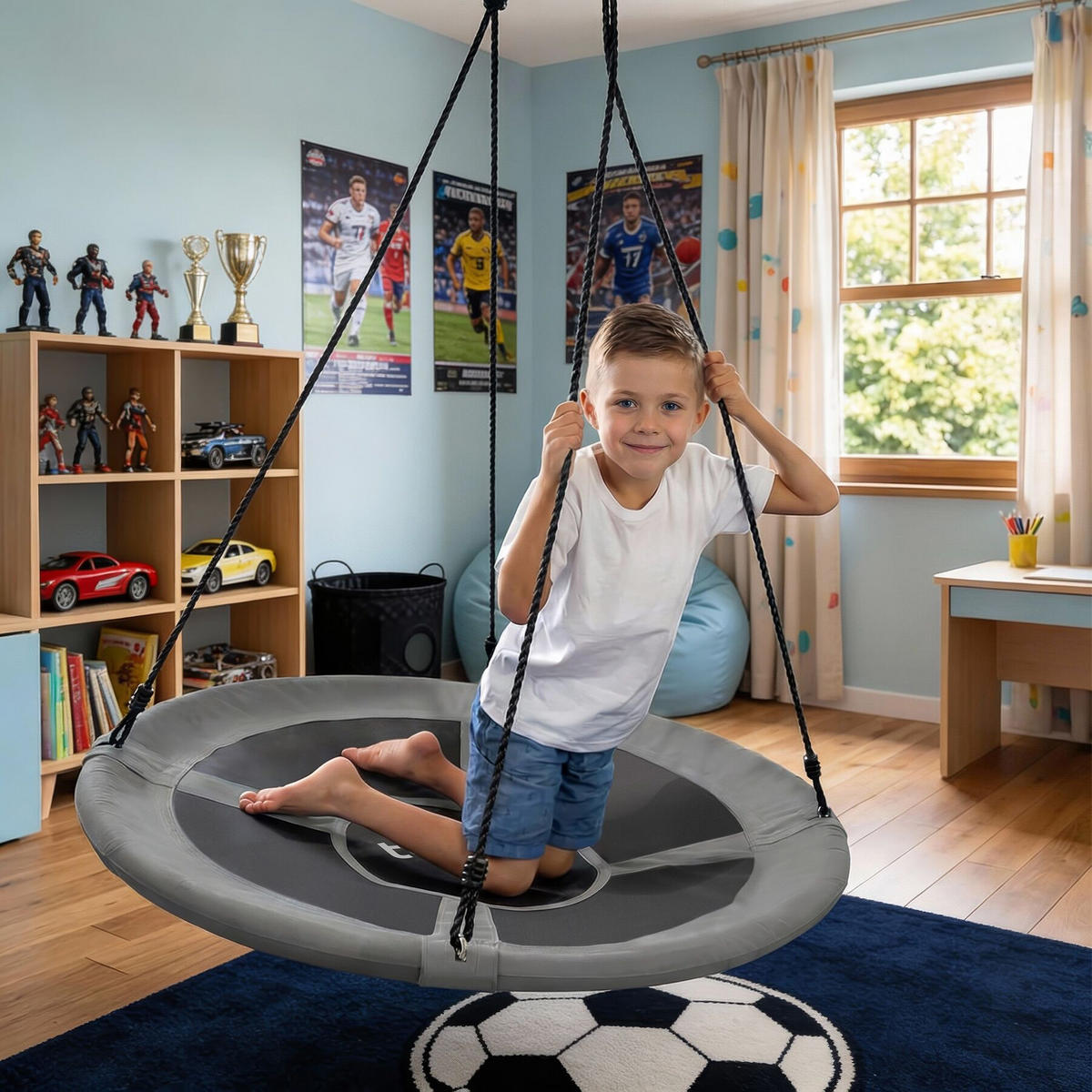 NESTSCHAUKEL Swayer,Textilene-Bespannung,grau/schwarz - Schwarz/Grau, Kunststoff (120/120cm) - tectake