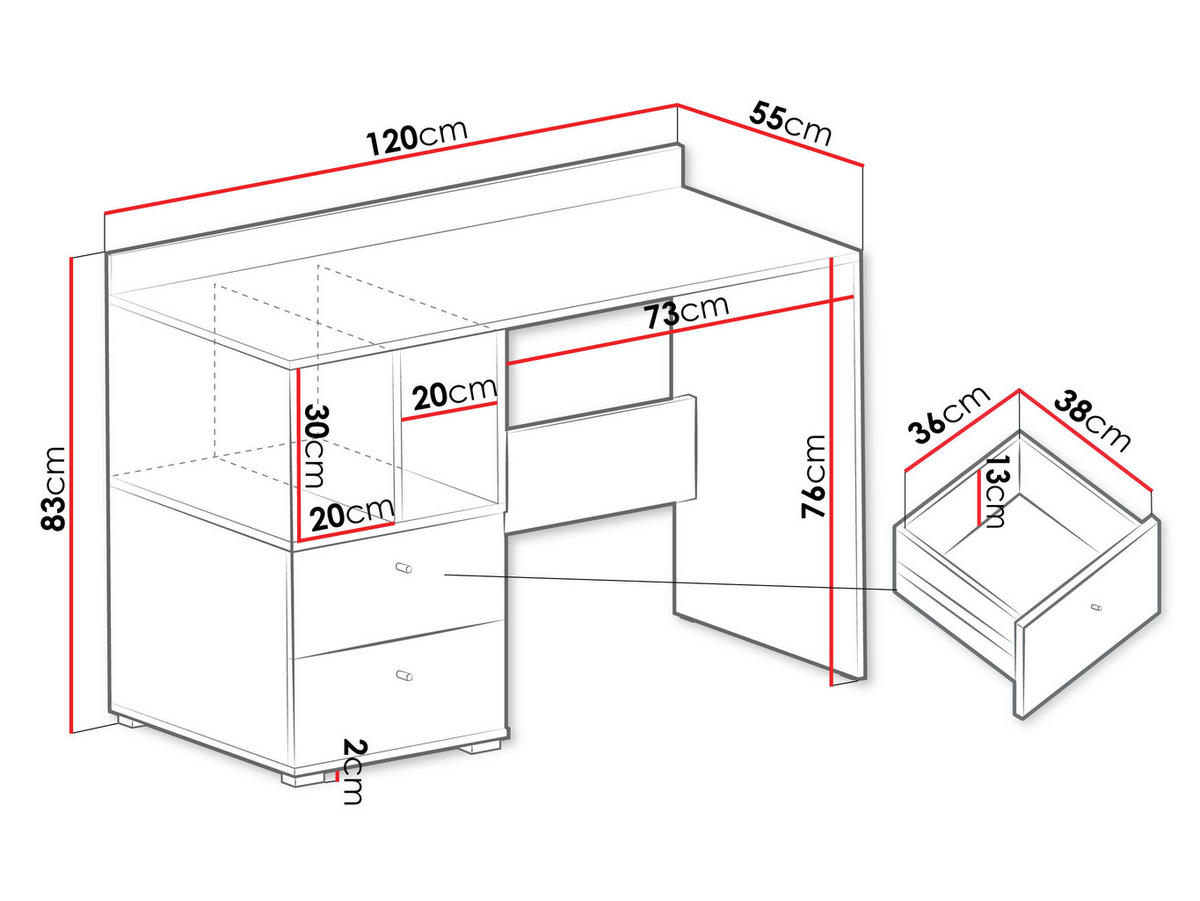 SCHREIBTISCH Oro OR05 - Schwarz/Naturfarben, Holzwerkstoff/Kunststoff (120/55/83cm) - MIRJAN24