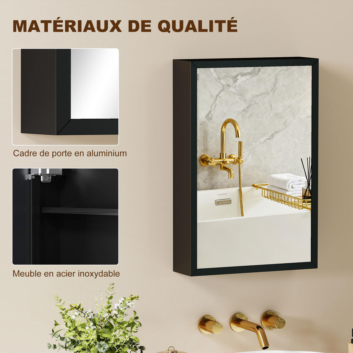 SPIEGELSCHRANK Schwarz 40/12/60 cm - Schwarz, Metall (40/60/12cm) - PANGIVO