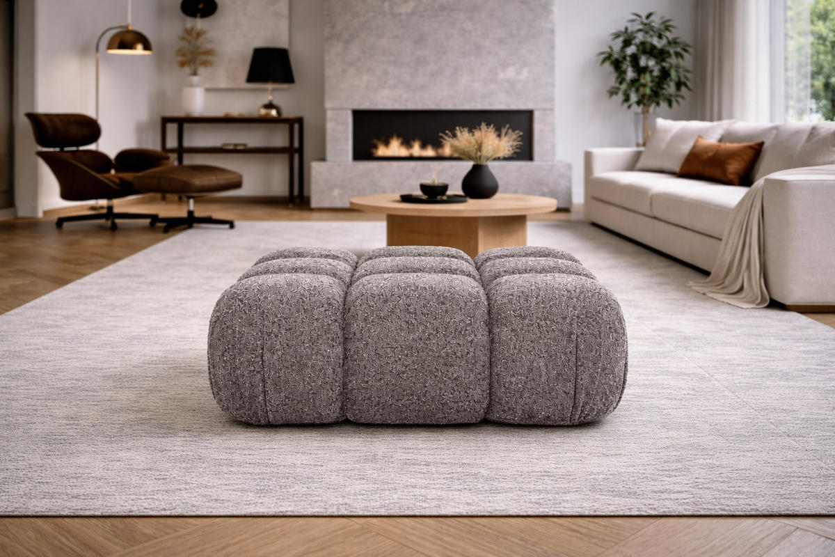 HOCKER Modularer, Bouclé-Stoff Abriamo, Braun, Selia - Braun, Holz (95/40/95cm) - Kaiser Möbel