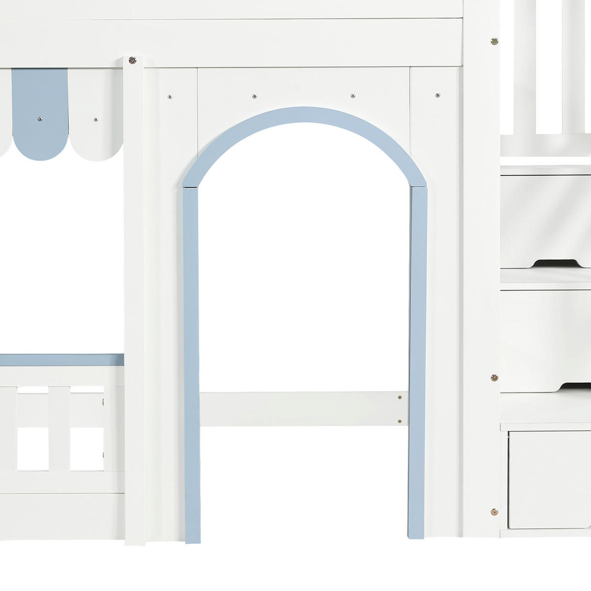 ETAGENBETT 90/200 mit Stauraumtreppe und Schutzgitter - Blau/Weiß, Holzwerkstoff (90/200cm) - EVRYAE