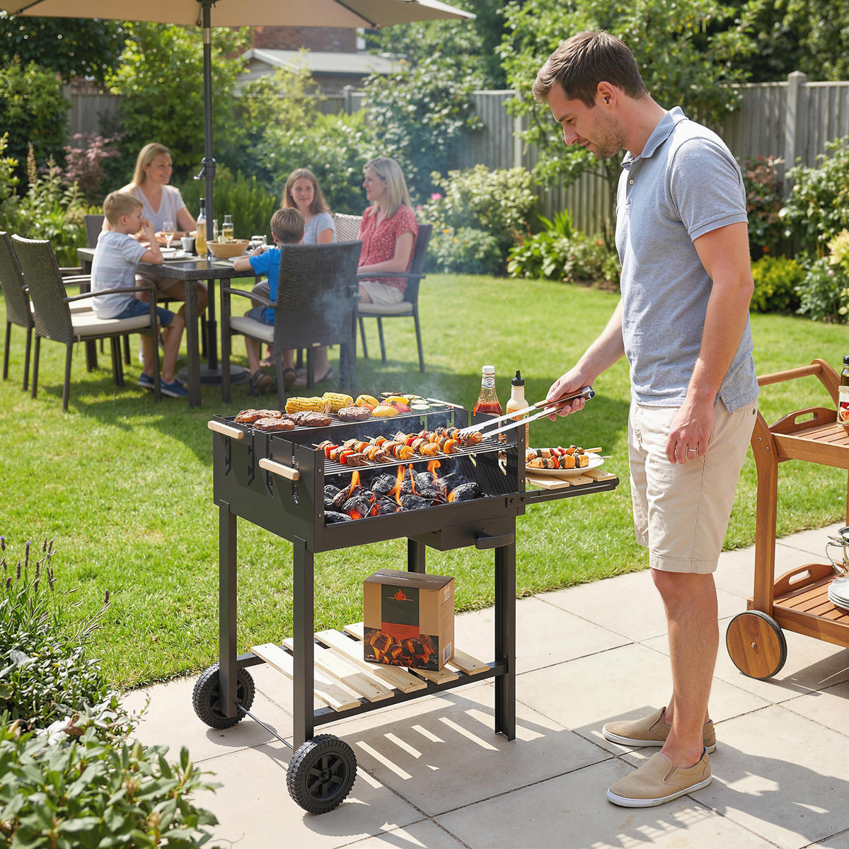 HOLZKOHLEGRILL Metall Kiefernholz Schwarz - Schwarz, Metall (58/82/99.5cm) - Outsunny