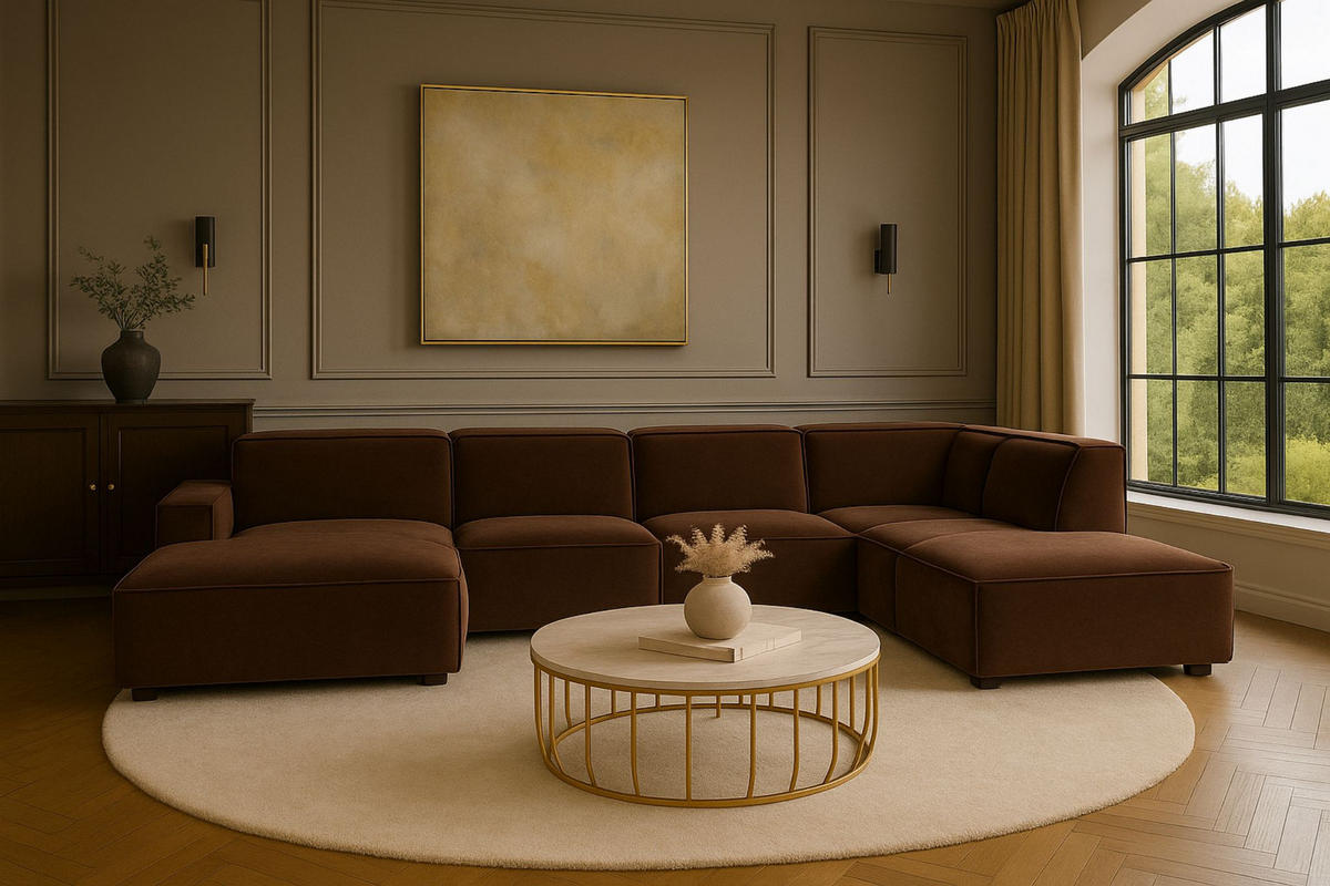 ECKSOFA Cursal V, Stoff Salvador, Dunkelbraun, Rechts - Dunkelbraun, Holz (364/262cm) - Kaiser Möbel