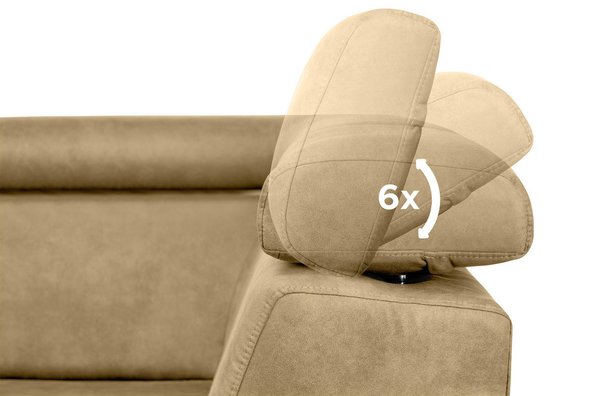 SCHLAFECKSOFA RATLO rechts 4/5-Sitzer mit Bettkasten in Lederoptik, gelb - Gelb/Silberfarben, Textil (270/190cm) - KONSIMO®