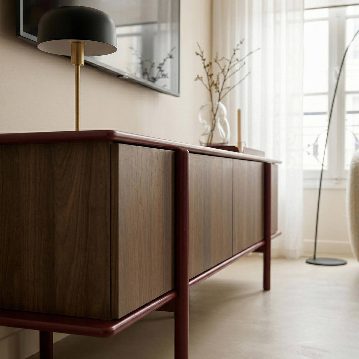 TV-MÖBEL mit 4 Türen, bordeaux - Rot, Holz (180/55/40cm) - Oviala
