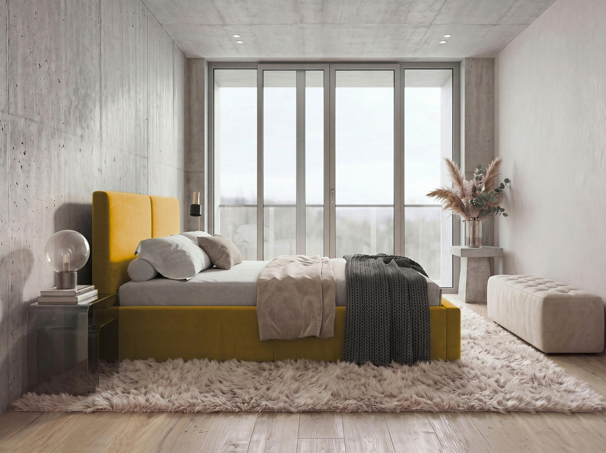 POLSTERBETT 120X200 Currygelb mit Stauraum inkl. Hebemechanismus - Gelb, Textil (120/200cm) - Interbeds